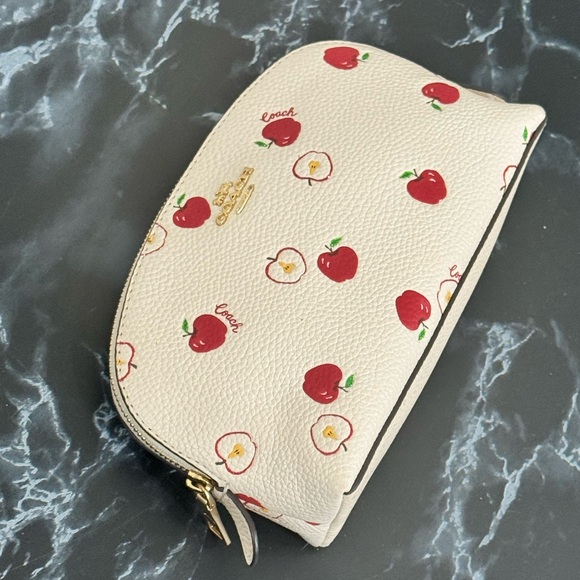 Coach White Red Cosmetic Leather Bag Clutch Case with Red Apple Print AUTHENTIC - Picture 5 of 12